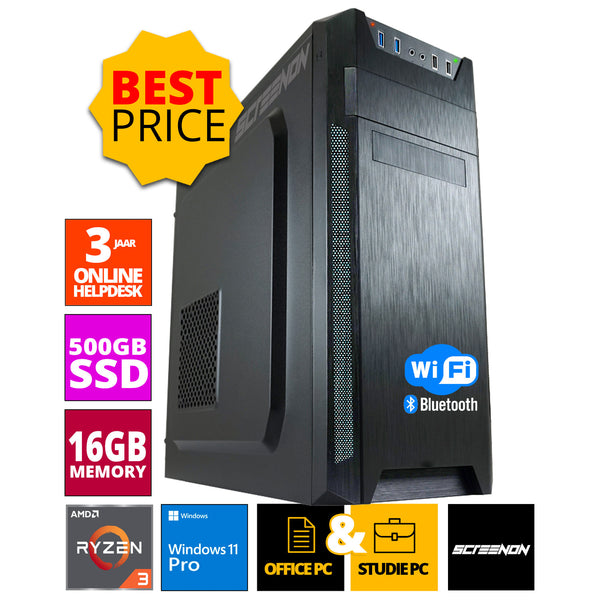 Budget Office PC - Ryzen 3 - 500GB NVMe SSD - 16GB RAM - Radeon Vega 8 - Inclusief WiFi & Bluetooth
