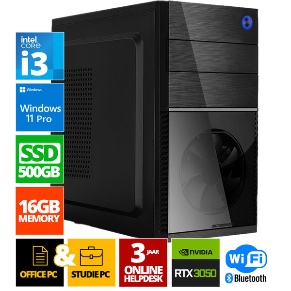Intel Compleet PC | Intel Core i3 | 16 GB DDR4 | 500GB SSD - NVMe | RTX 3050 | Windows 11 Pro + WiFi & Bluetooth