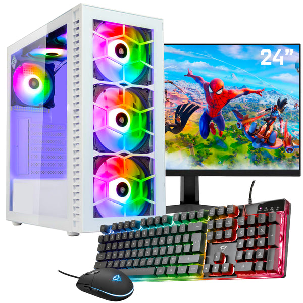 ScreenON - Minecraft Gaming SET White - (GamePC + 24 Inch Monitor + Toetsenbord + Muis + Controller + Headset + Muismat) inclusief WiFi & Bluetooth!