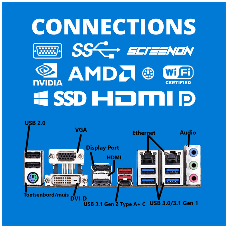 Office PC - Ryzen 3 - 256GB SSD - 16GB RAM - Radeon RX Vega 8 - WX28275 - Windows 11 - ScreenON - Allround Computer + WiFi & Bluetooth